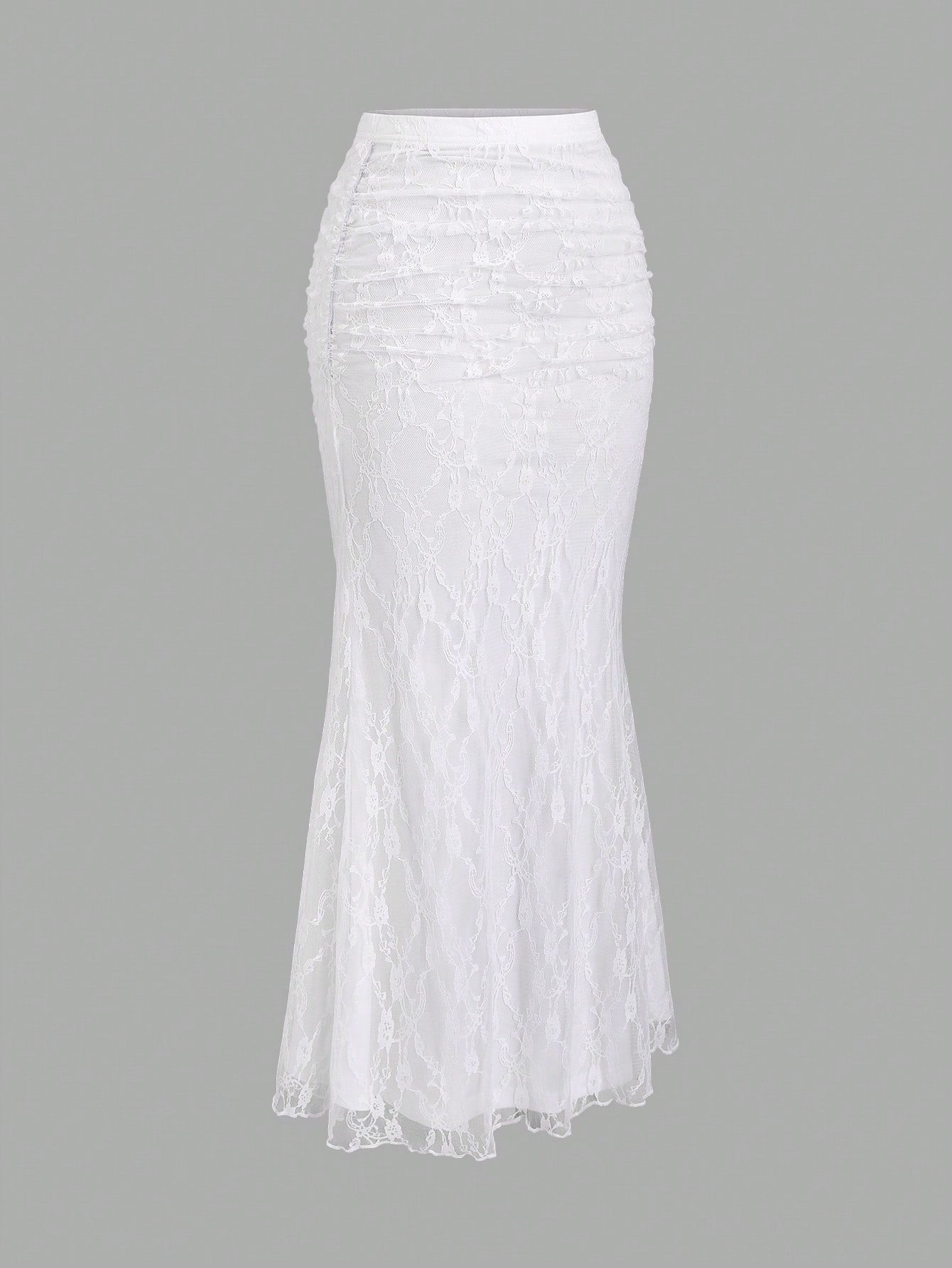 CV2034	Women's White Lace Mermaid Hem Bodycon Maxi Skirt, Spring/Summer