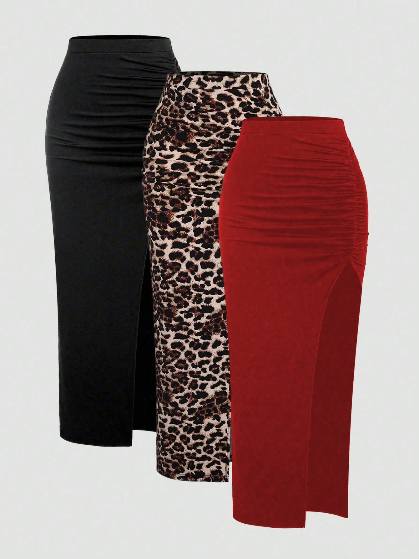 CV2027	Women's Summer Casual Ruched High Slit Bodycon Skirt Y2K Outfit Maxi Women Outfit