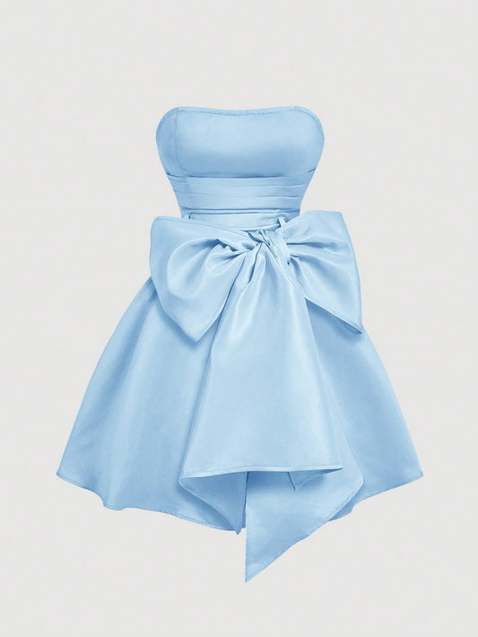 PA2095	Bowknot Straps Bandeau Short Dress For Women