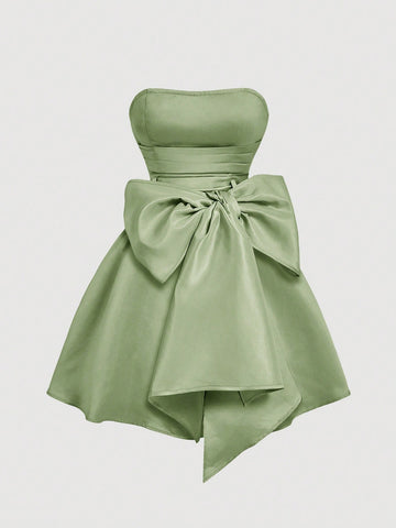 PA2095	Bowknot Straps Bandeau Short Dress For Women