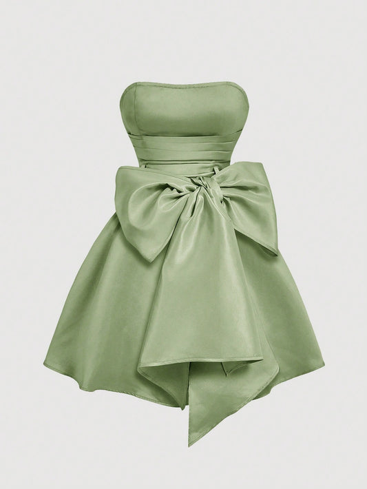 PA2095	Bowknot Straps Bandeau Short Dress For Women