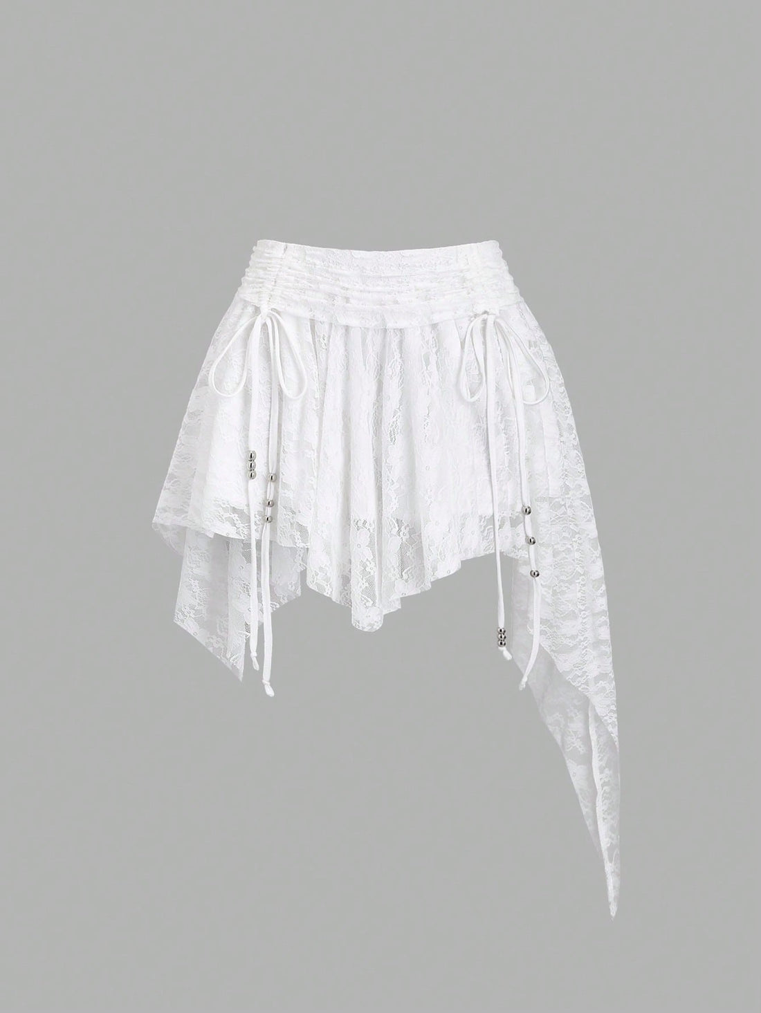 CV2014	Bohemian Style Knitted Lace Ruffle Asymmetrical Hem Waist Shirred Women Mini Skirt