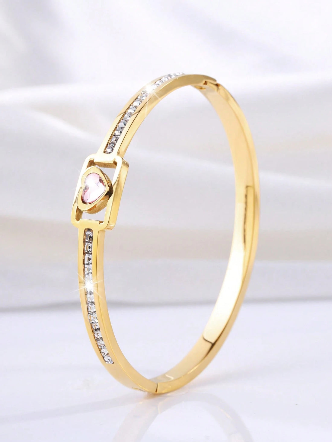WZ0021	Gold Pink Playful And Fashionable Stainless Steel Bracelet With Diamonds, Suitable For The Holiday Girlfriend Full Of Ritual