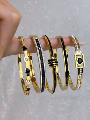 WZ0020	Gold Black Playful And Fashionable Stainless Steel Bracelet With Diamonds, Suitable For The Holiday Girlfriend Full Of Ritual
