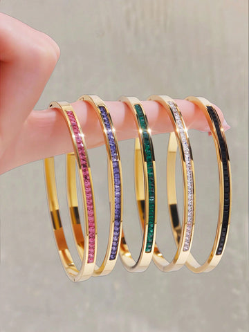 WZ0027	Camhanno 1 Pc Stylish Delicate Neutral Stainless Steel Single Row Diamond Bracelet For Ladies For Daily Wear