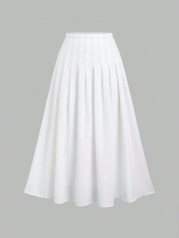 CV2030	Casual Plain Pleated High Waist Skirt