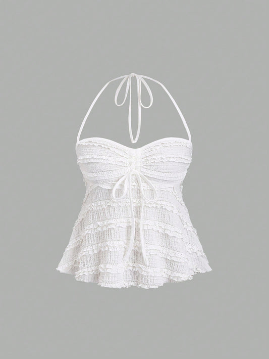 PA3701	Solid Color Drawstring Halter Backless Sexy Summer Tank Top