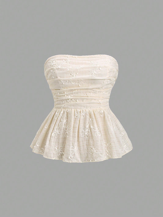 PA1538	Women's Summer Embroidered Shirred Tube Top Babydoll Top Y2K