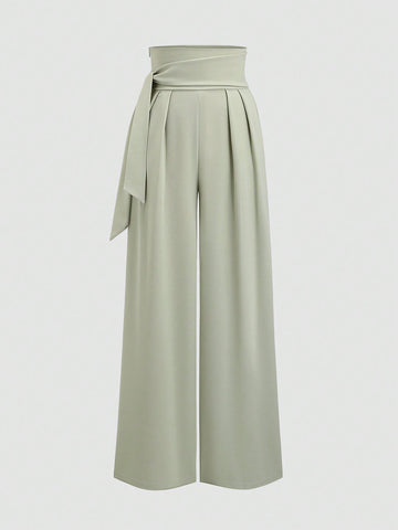 CV2050	High Waist Wide Leg Tie Up Straight Leg Women Pants, Minimalist & Fashionable, Suitable For Summer