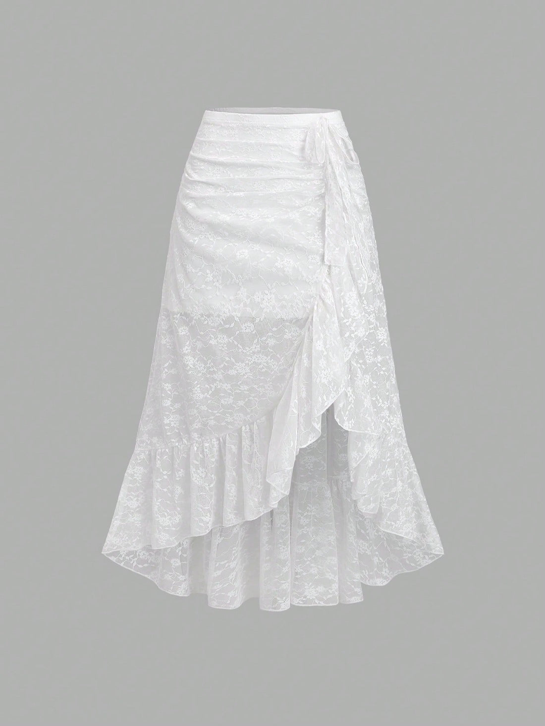 CV2043	Women's New Floral Lace White High Low Hem Retro Palace Style Half Slip Skirt, Drawstring Layered Ruffle Hem Skirt, Party Skirt, Boho Style Skirt, Spring/Summer