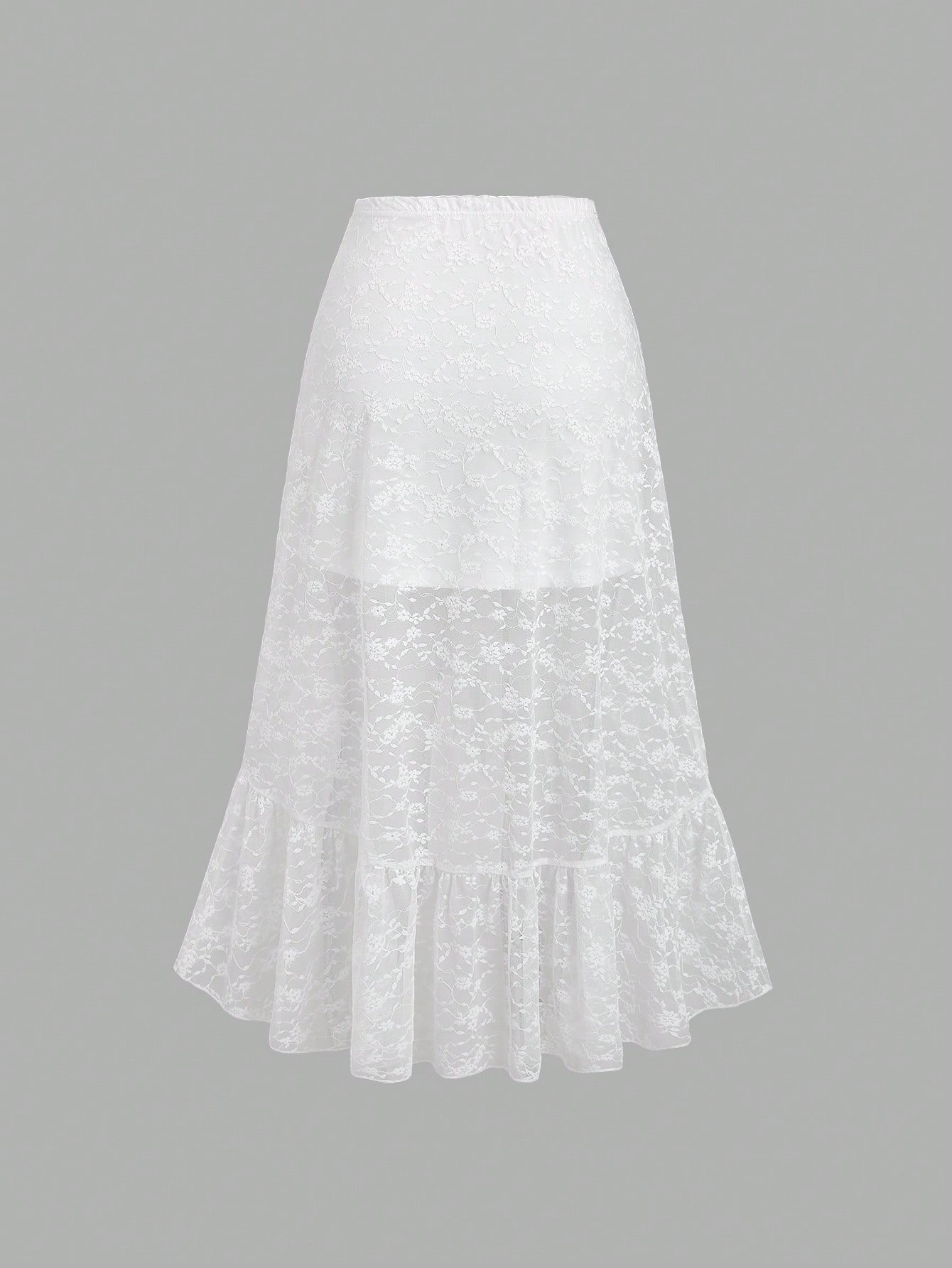 CV2043	Women's New Floral Lace White High Low Hem Retro Palace Style Half Slip Skirt, Drawstring Layered Ruffle Hem Skirt, Party Skirt, Boho Style Skirt, Spring/Summer