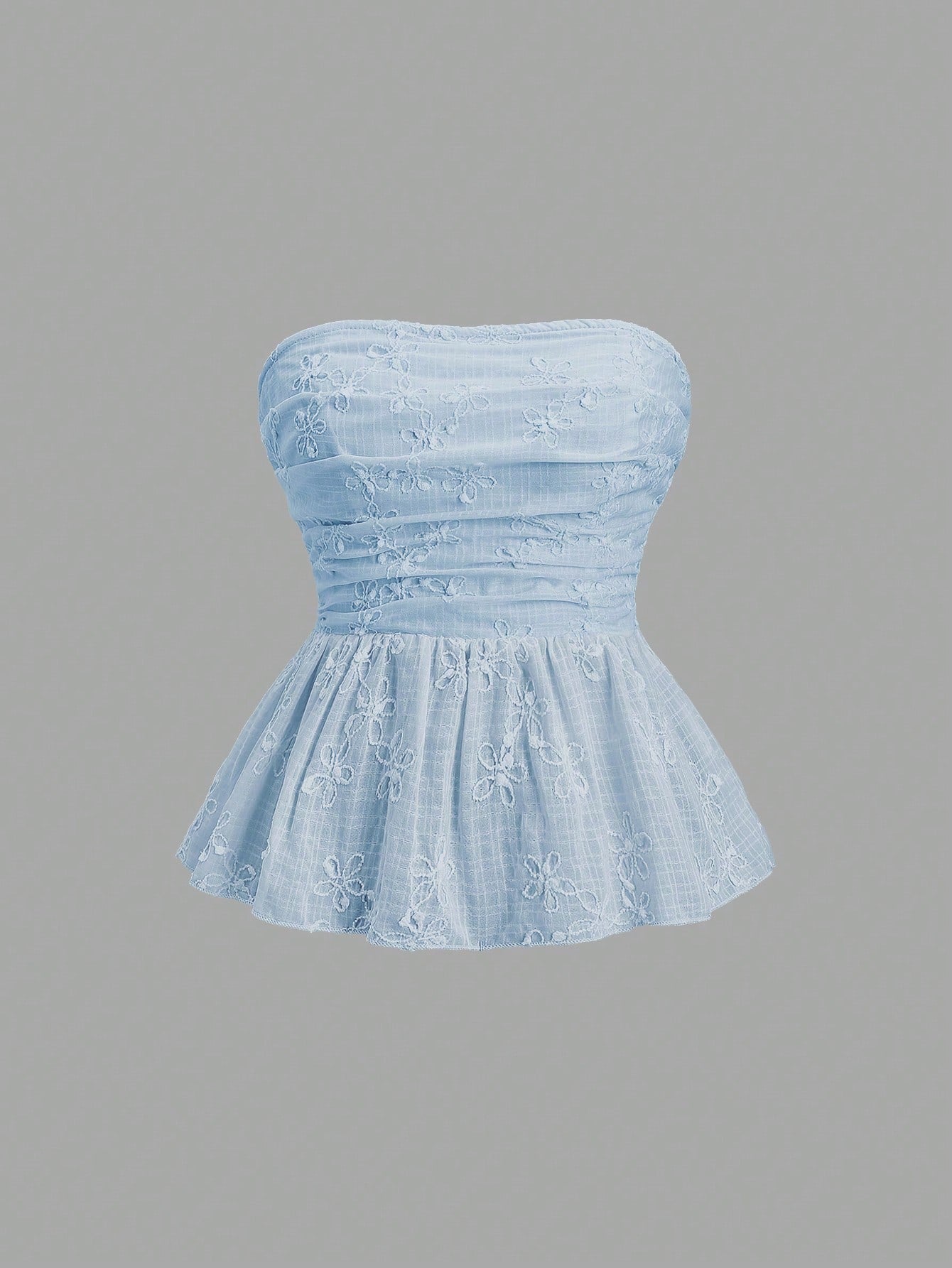 HW2139	Women's Summer Embroidered Shirred Tube Babydoll Top Y2K