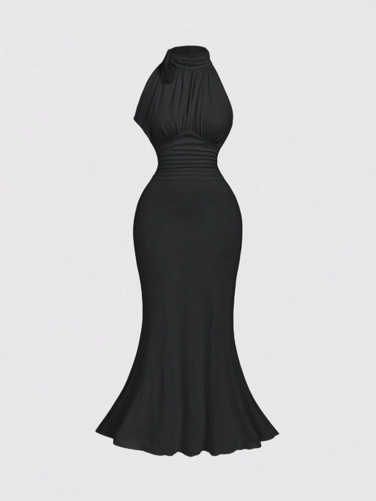 PA1046 || Bowknot Neckline, Ruched Chest, Waist, Mermaid Hem Bodycon Dress