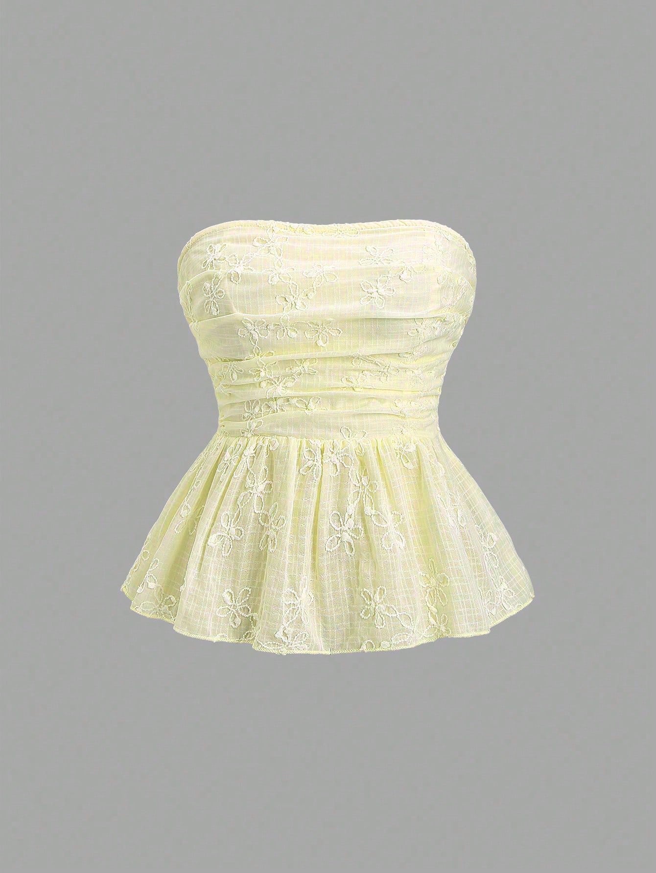 HW2139	Women's Summer Embroidered Shirred Tube Babydoll Top Y2K