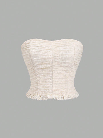 HW5073	Women's Floral Lace Ruffle Bustier Top