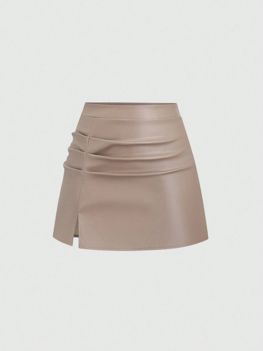CV2012 Elegant Retro High Waist Pleated Brazilian PU Leather Side Slit A-Line Mini Skirt For Women Y2K