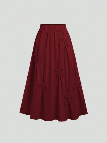 CV2033	French Sweet Pink Bow Decor Skirt, Fashionable High-Quality Elegant Ladies Skirt, Suitable For Spring, Summer, Autumn, Winter