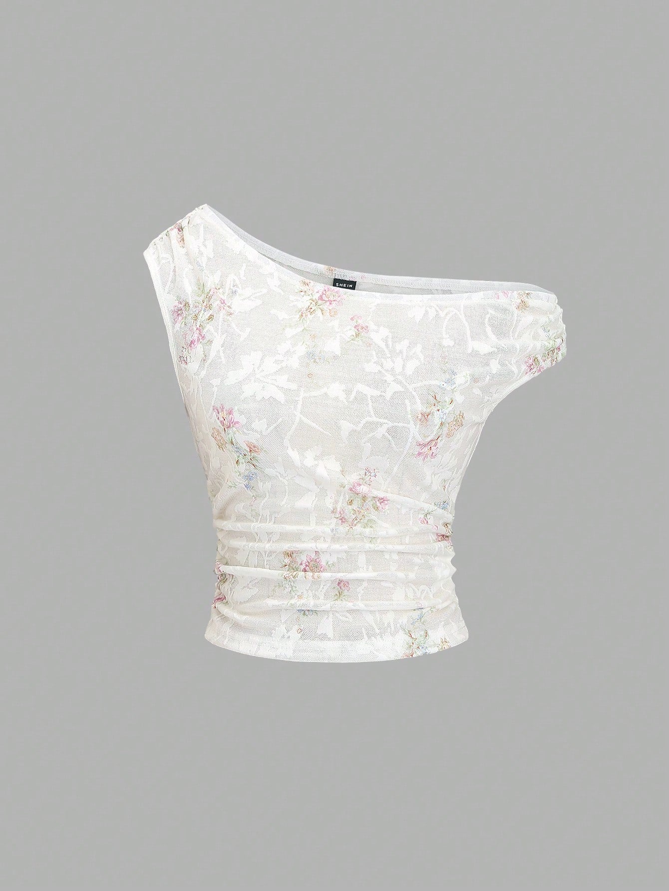 Women's Asymmetrical Neck Knit Jacquard Jacquard Slim Fit Comfortable T-Shirt, Spring/Summer