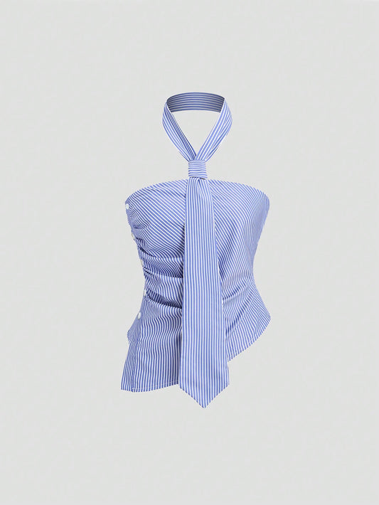 HW1924	Women's Striped Halter Neck Tank Top, Fashionable For Summer