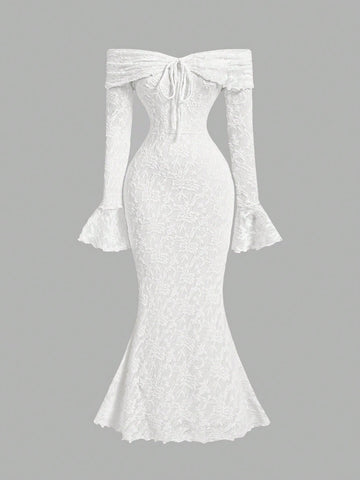 PA1940 || Women Off Shoulder Long Sleeve Front Tie Bodycon Dress,New Years Dress Women,New Year Party Dress,Valentine's Day,Tea Party Dress,White Graduation Dress
