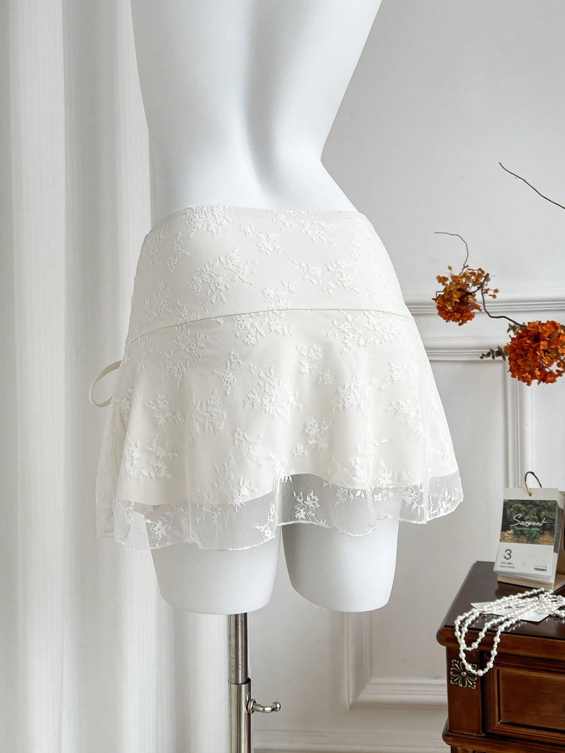CV2028	Women Floral Lace Side Drawstring Fashionable Short Skirt