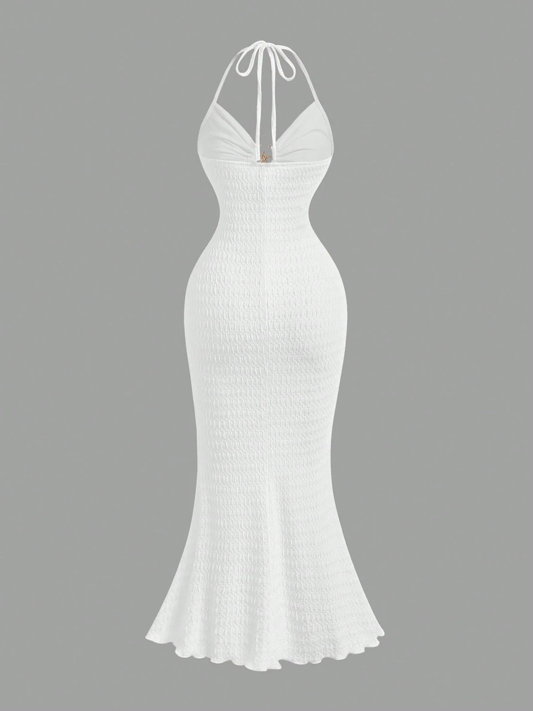 PA2850 || Sexy Vacation V-Neck Fish Tail Dress With Metal Starfish Decor, Halter Tie-Up Backless, Textured Fabric, Elegant Dress,Vacation Women Clothes,Graduation Dress,Wedding Guest Dress Women