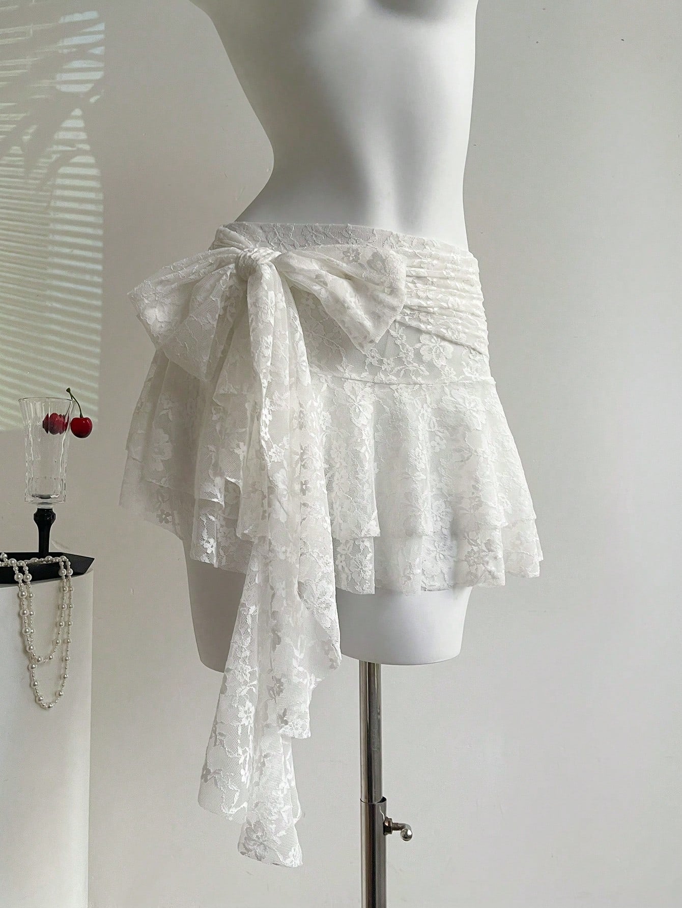 CV2026	Women's Elegant Ruffle Tie Lace Skirt, Spring/Summer