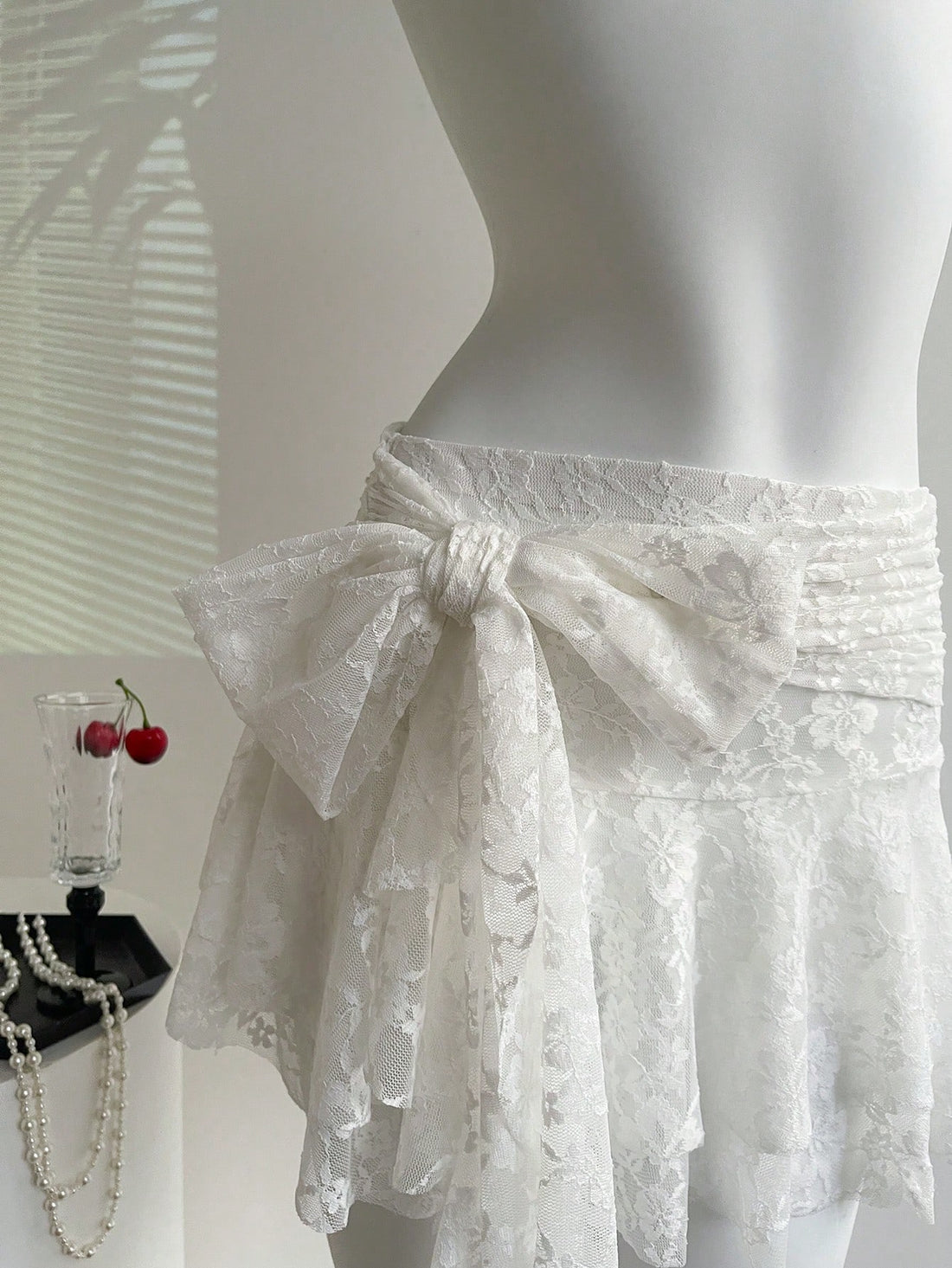CV2026	Women's Elegant Ruffle Tie Lace Skirt, Spring/Summer