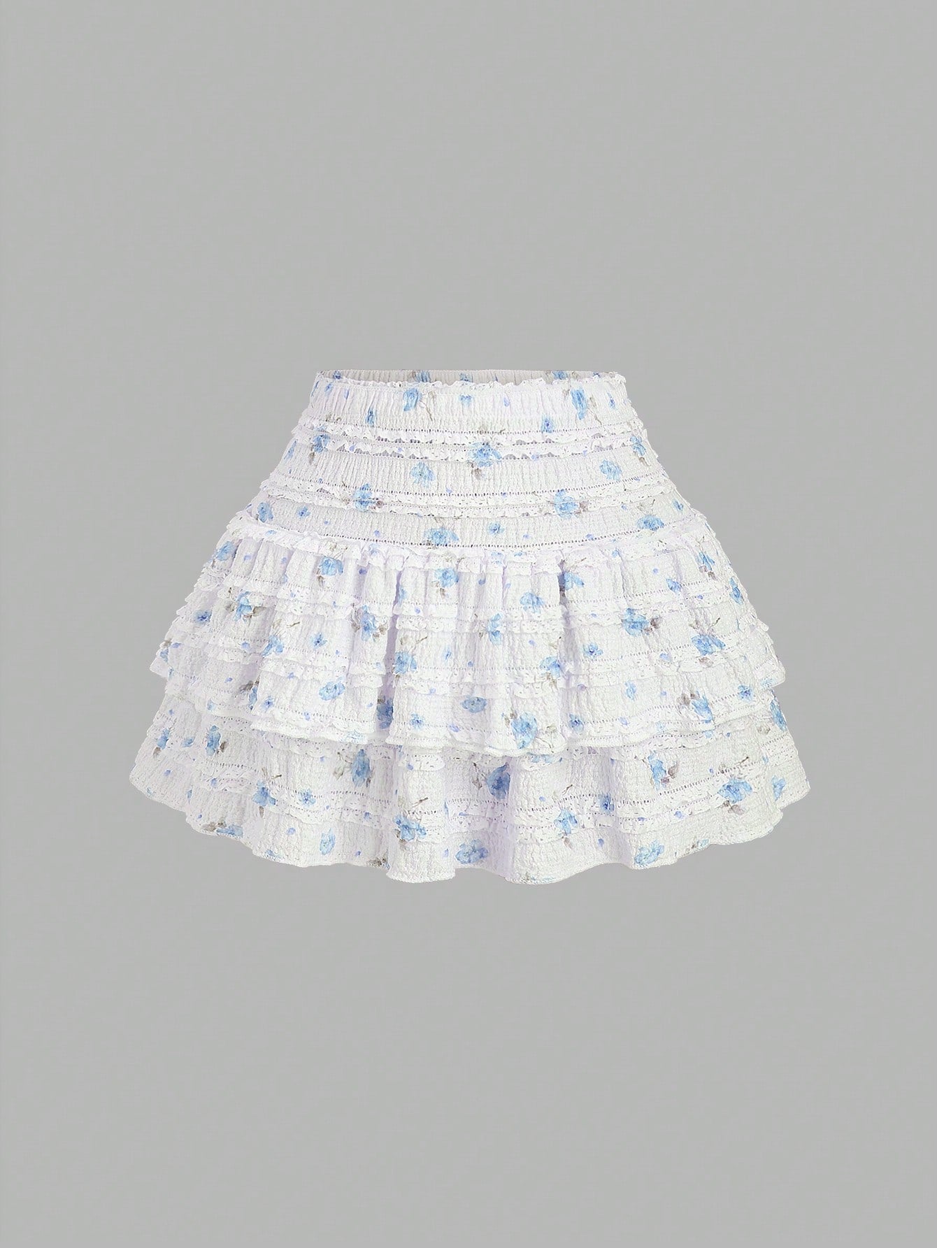 CV2032	Sweet Ditsy Floral Layered Ruffle High Waist Mini Skirt, For Spring/Summer