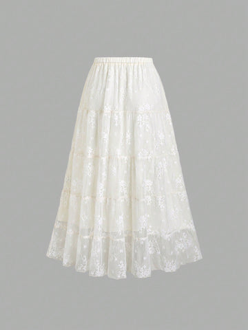 CV2024	Elegant Sweet Solid Color Lace Hem Mini Skirt