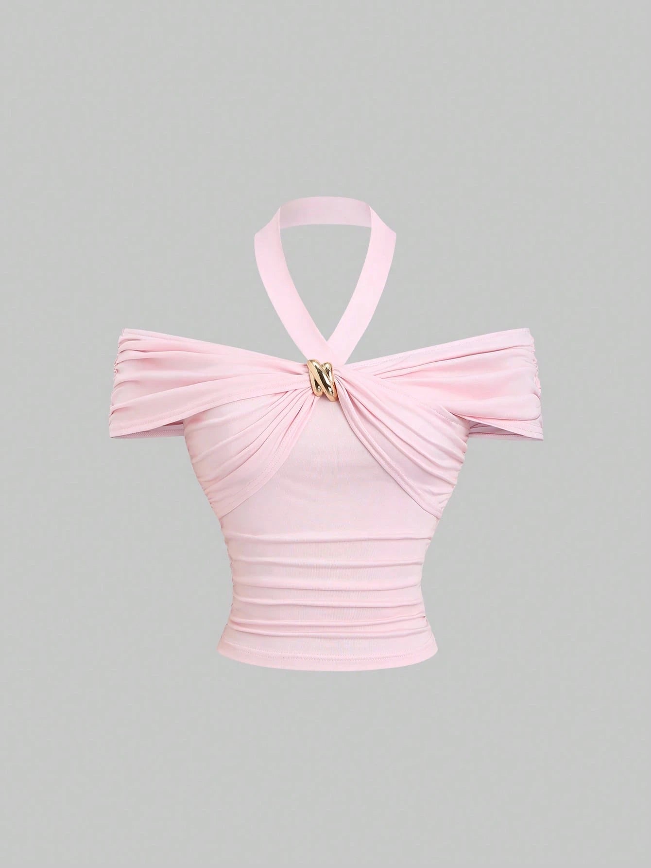 HW9237	Light Pink Neck-Tie Crinkle Asymmetrical Hem Blouse, Spring/Summer