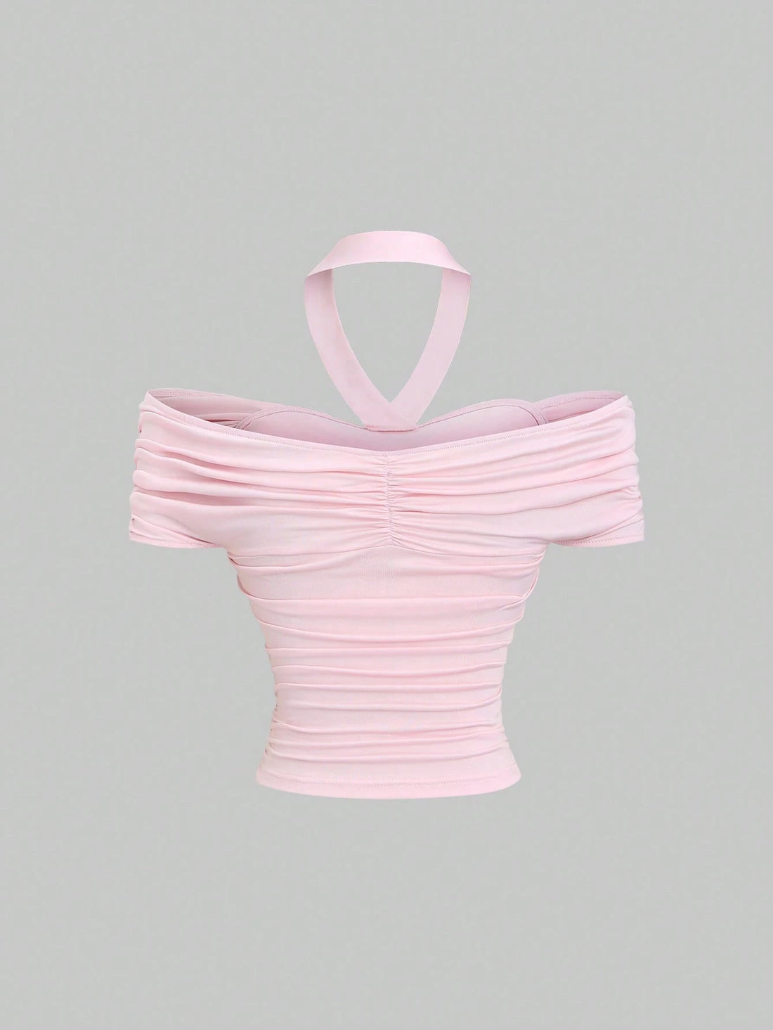 HW9237	Light Pink Neck-Tie Crinkle Asymmetrical Hem Blouse, Spring/Summer