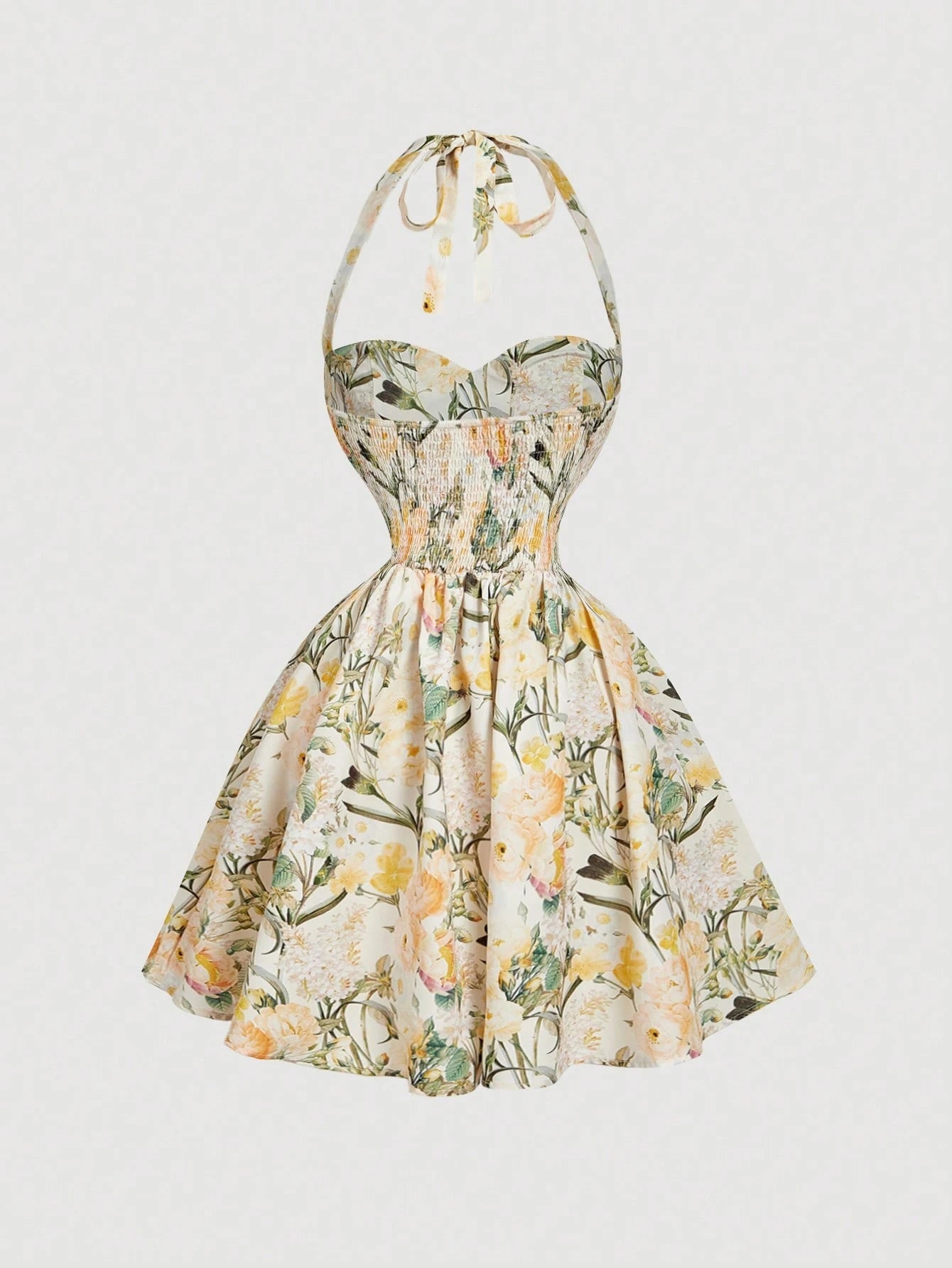 PA5073 Women's Romantic Floral Print Halter Dress