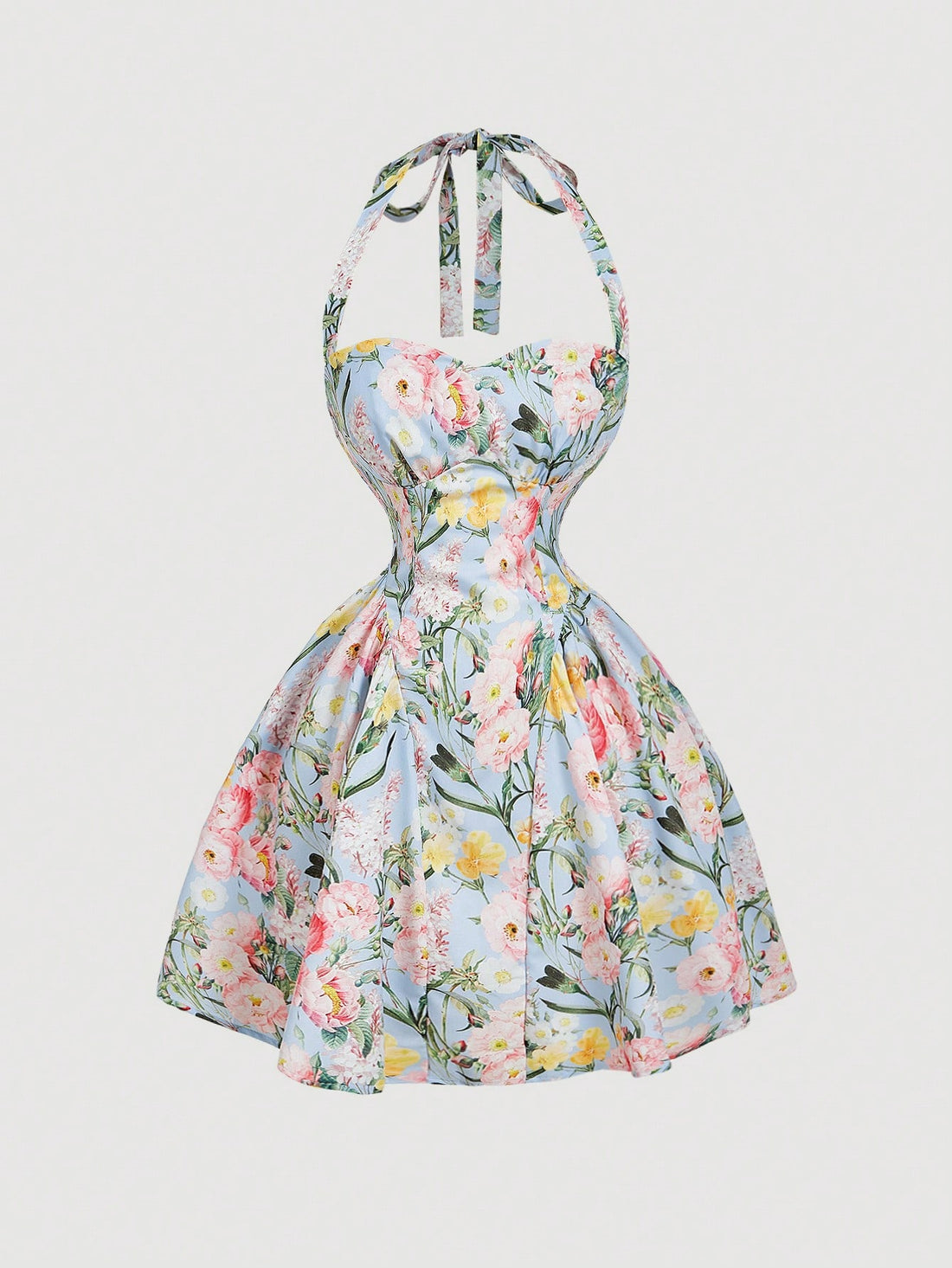 PA5073 Women's Romantic Floral Print Halter Dress