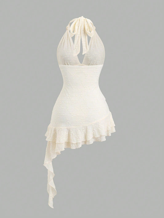 PA0246	Spring & Summer Romantic Girl Knit Lace Twist-Tied Layered Ruffle Hem Crop Dress Casual Sweet Style