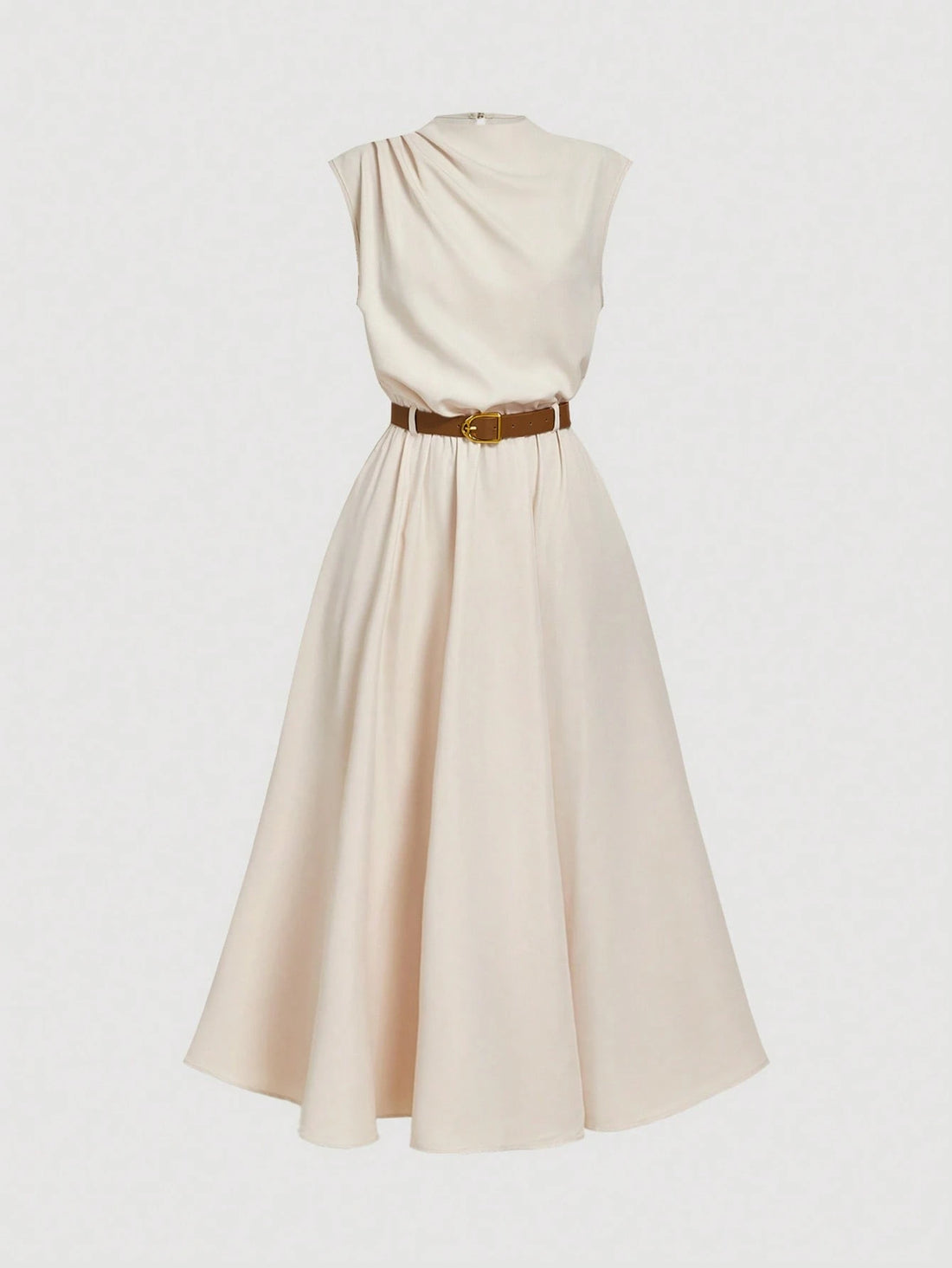 PA4813 || Women Sleeveless Solid Color Dress (With Belt), Back To School Season,Boho Clothes Women Beige Dress Cream Dress Dress With Belt Midi Dress Asymmetrical Dress
