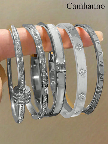 WZ0012 5/1pc Personalized Multi-Color Stainless Steel Bracelet Set With Unique Design, Fashionable , Multi-Element Design, Exquisite And Ideal Gift, Non Fading Jewelry, Fashionable