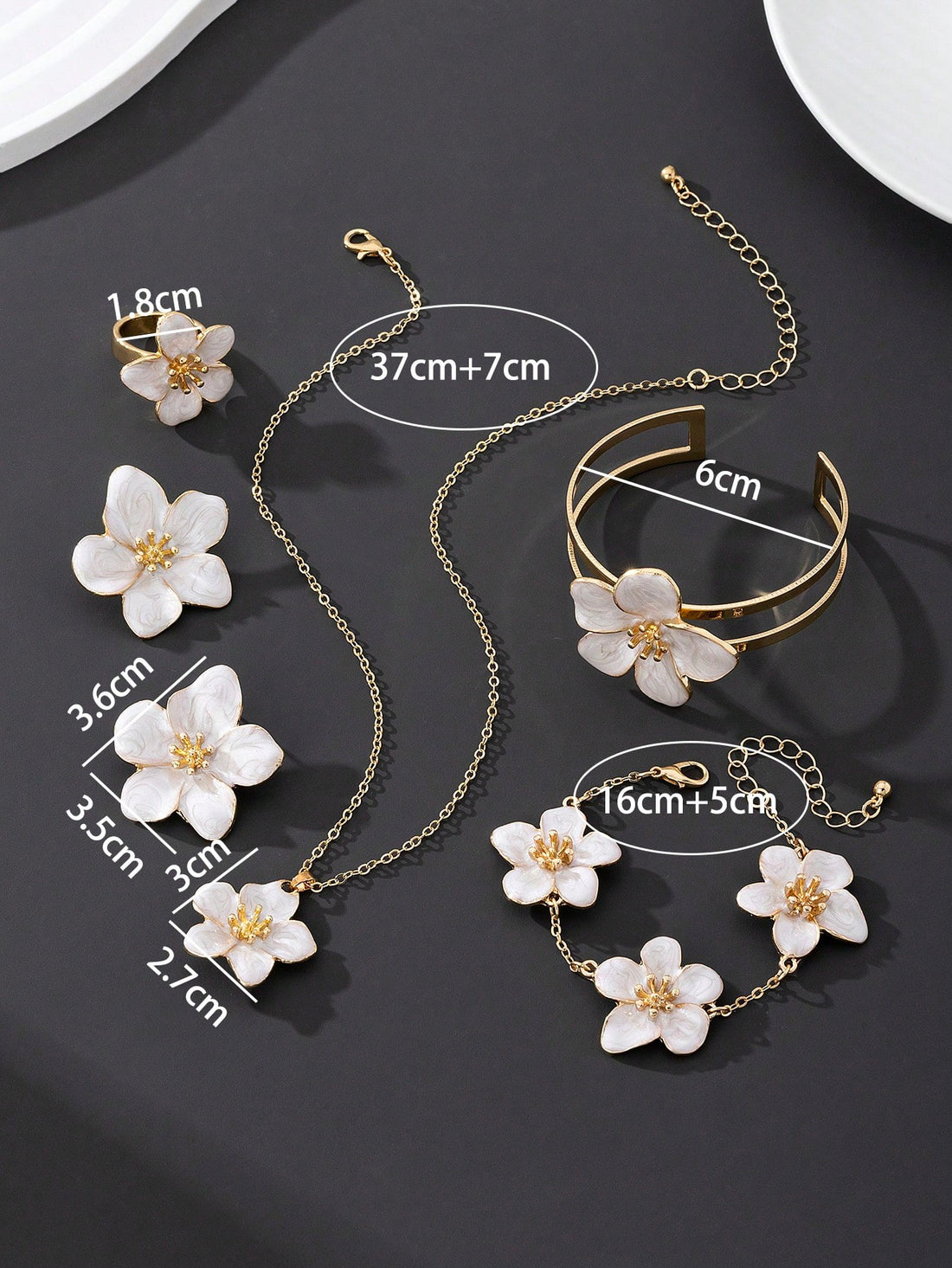 WZ0002	1 Set Luxury Resort Style White Flower Shaped Bracelet, Ring, Necklace, Earrings Women's Jewelry Set, Gift For Date, Couple