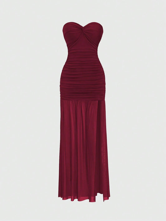 PA3475	Women's Elegant Mesh Patchwork Slim Fit High-Quality Office Wear Twist Front Dress