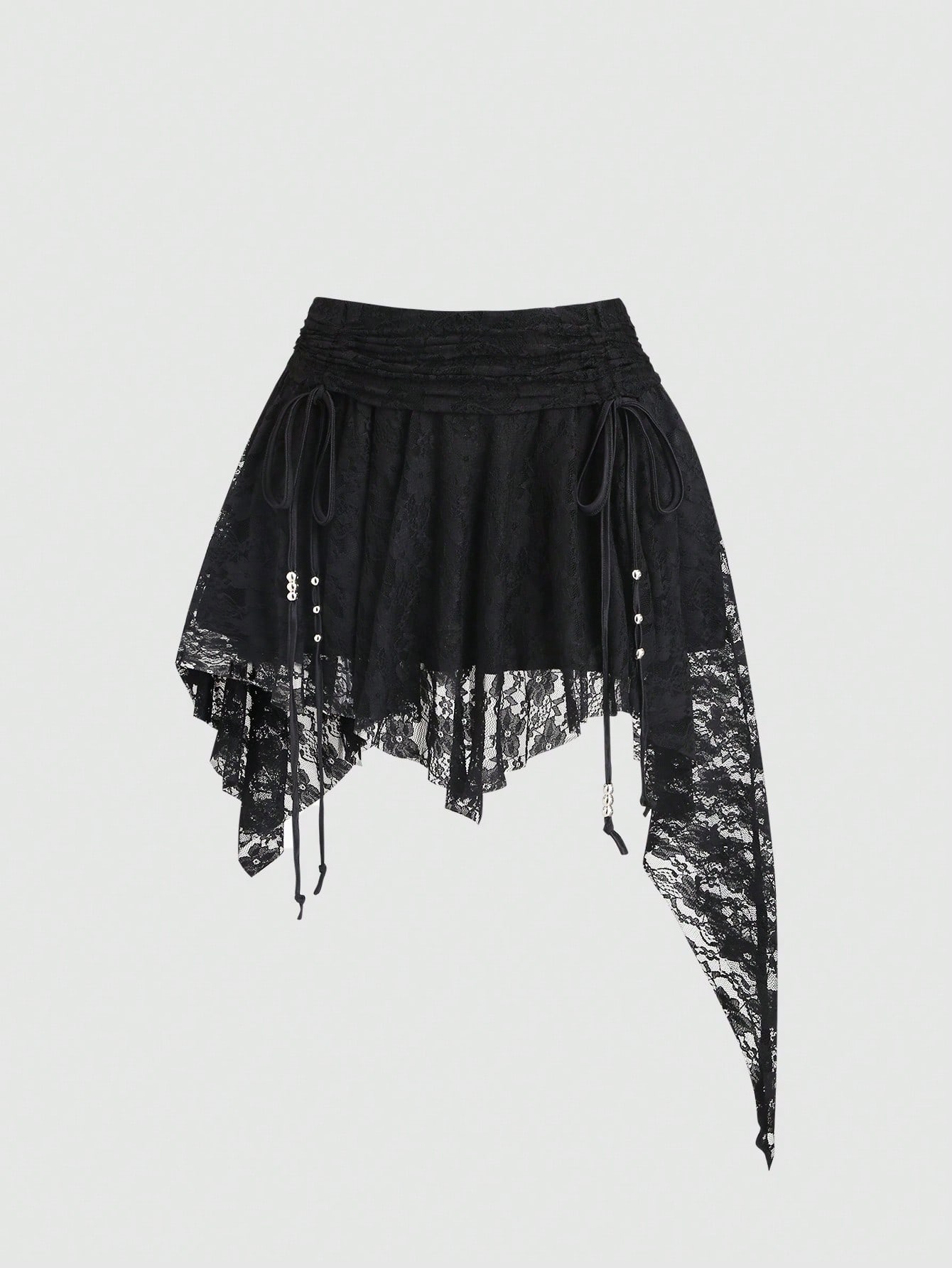 CV2014	Bohemian Style Knitted Lace Ruffle Asymmetrical Hem Waist Shirred Women Mini Skirt