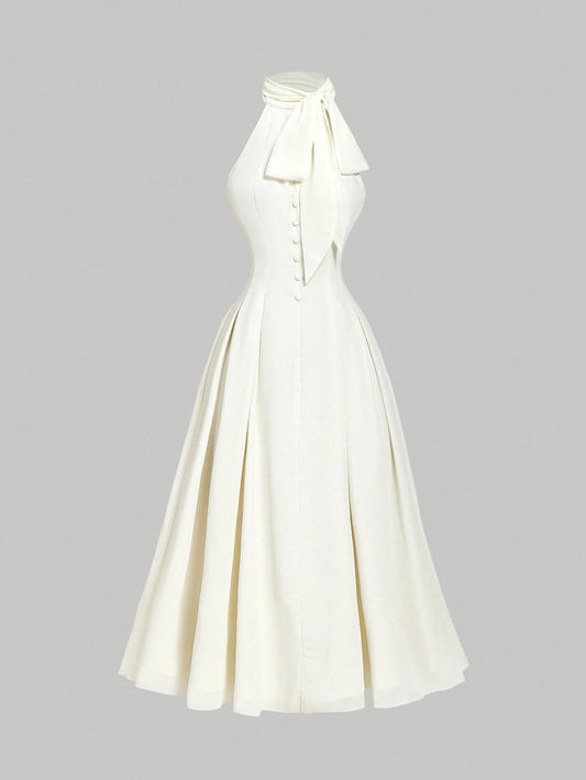 PA2307 || Women's Apricot Tie Bow Cinched Waist Chiffon Midi Dress,Summer Dresses For Women,Wedding Guest Dress Women,Birthday Dresses For Women,Country Concert Outfit,Boho, 50s Dress, 1950 Vintage Dress, 50s Style Dress Women