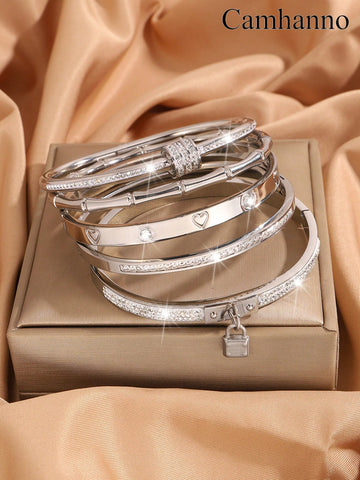 WZ0016	 5/1pc Exquisite Luxury Multi-Color Stainless Steel Bracelet Set With Unique Design For Daily Wear, Excellent Gift For Men And Women, Fashionable Jewelry