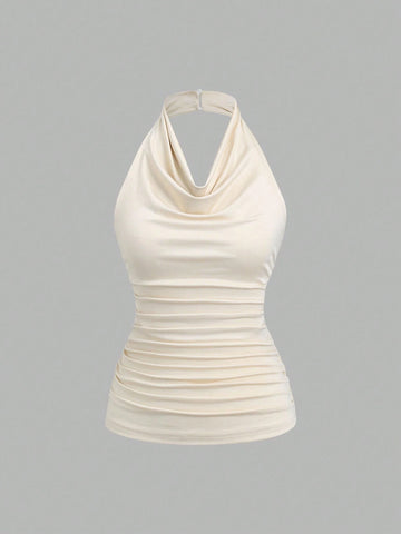 HW1940	Women's Summer Casual Sexy Minimalist Solid Color Draped Neck Ruched Bodycon Camisole