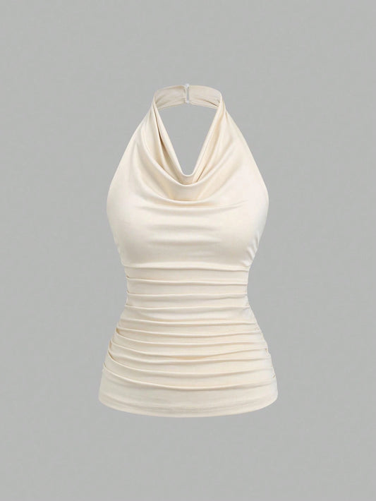 HW1940	Women's Summer Casual Sexy Minimalist Solid Color Draped Neck Ruched Bodycon Camisole