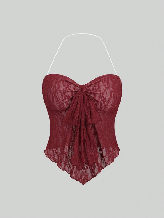 PA9926	Women's Solid Color Front Knot Asymmetric Hem Fashionable Halter Cami Top Y2K