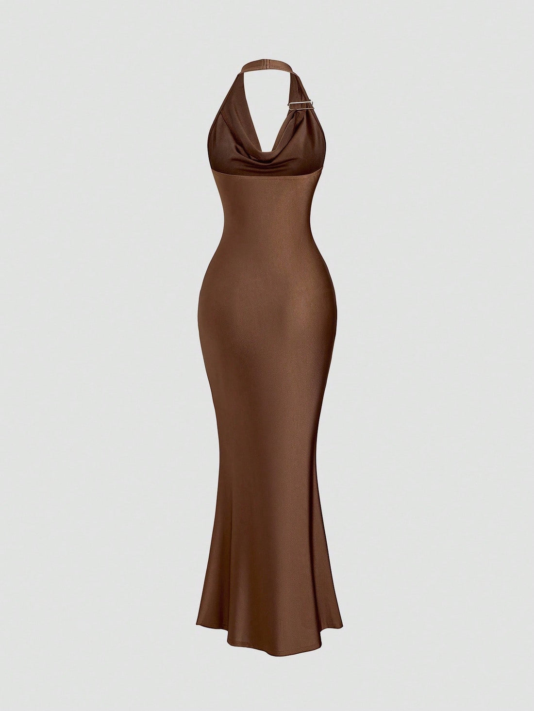 PA3647	Maillard Color Sexy Plunging Neck Metallic Floral Accent Distinctive Draped Neck Waist Cinched Slim-Fitting Bodycon Dress For Women